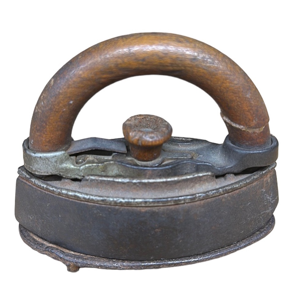 Antique Mrs Potts Cast Sad Iron W/Removable Wood Handle and Base Double Point